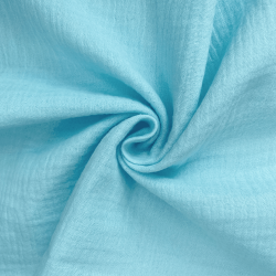 Ткань Муслин Жатый (Ширина 1,4м), цвет Небесно-голубой (на отрез) в Ногинске